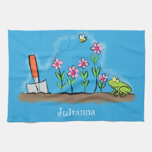 Linge De Cuisine Grenouille mignonne et abeille dans le jardin dess