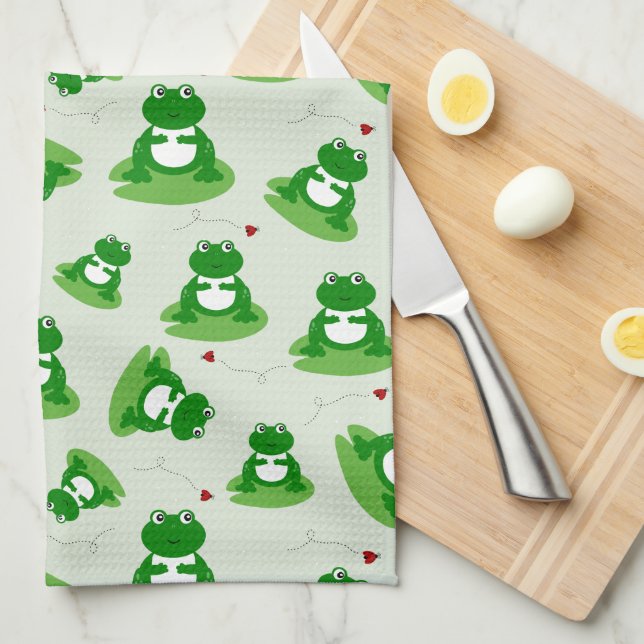 Linge De Cuisine Grenouille mignonne sur un sac Lily avec Motif Lad (Quart Plié)