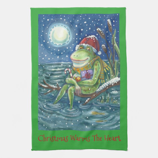 Linge De Cuisine Grenouille sur la CUISINE en rondins NOËL SERVIETT (Vertical)