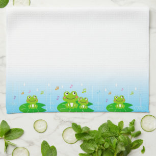 Linge De Cuisine Grenouilles heureuses amusantes sur un dégradé ble