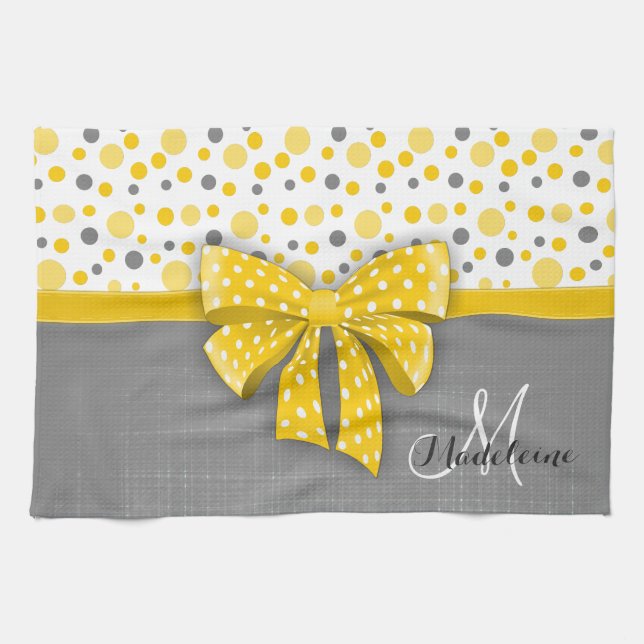 Linge De Cuisine Grey and Yellow Polka Dots, Sunny Yellow Ribbon (Horizontal)