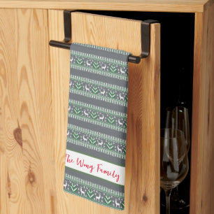 Linge De Cuisine Grey Green et White Fair Isle Christmas