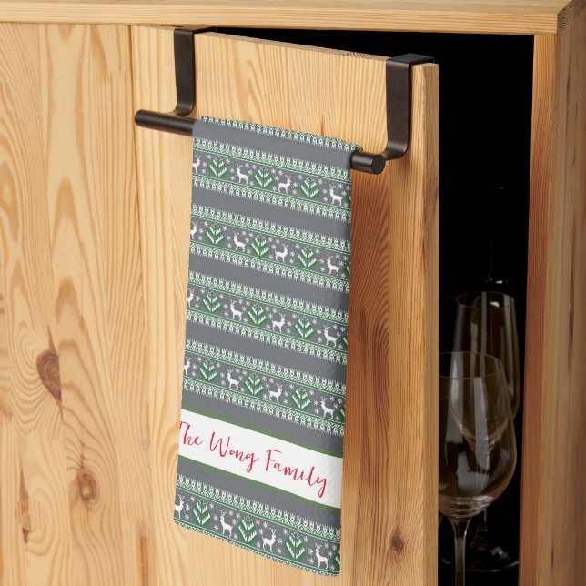 Linge De Cuisine Grey Green et White Fair Isle Christmas (Pliage en tiers)