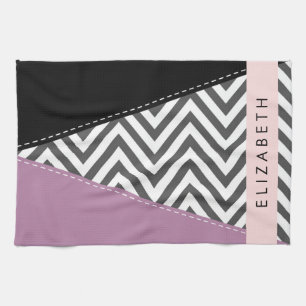 Linge De Cuisine Grey Zigzag, Grey Chevron, Purple, Votre Nom