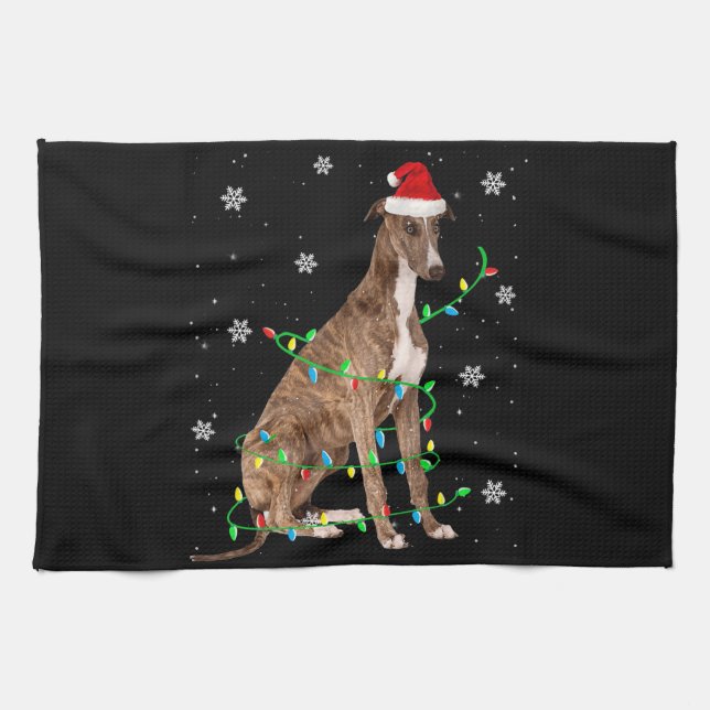 Linge De Cuisine greyhound, petit feu de Noël, père Noël (Horizontal)
