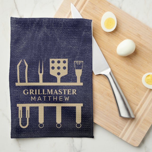 Linge De Cuisine Grill master classique marine cuir BBQ outils nom (Quart Plié)