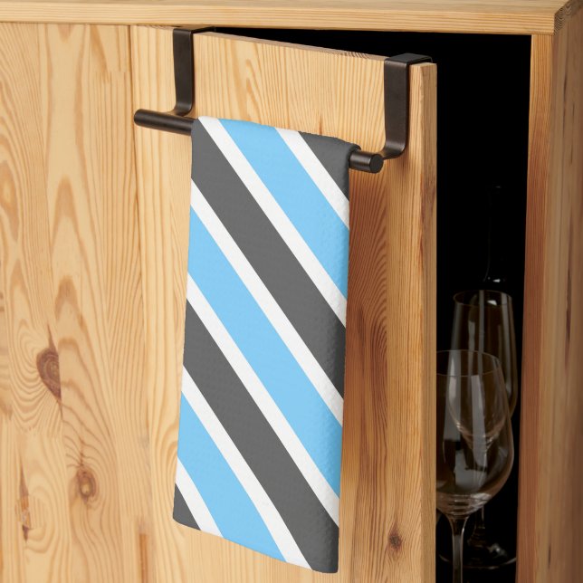 Linge De Cuisine Gris bleu ciel moderne rayures diagonales (Pliage en tiers)