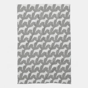 Linge De Cuisine Gris de motif de silhouettes de Boston Terrier