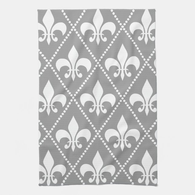 Linge De Cuisine Gris Fleur de Lis (Vertical)