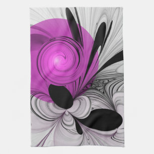 Linge De Cuisine Gris Noir Abstrait Avec Art Fractal Magenta