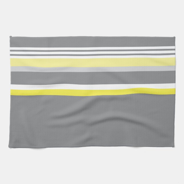Linge De Cuisine Gris (rayure jaune) (Horizontal)