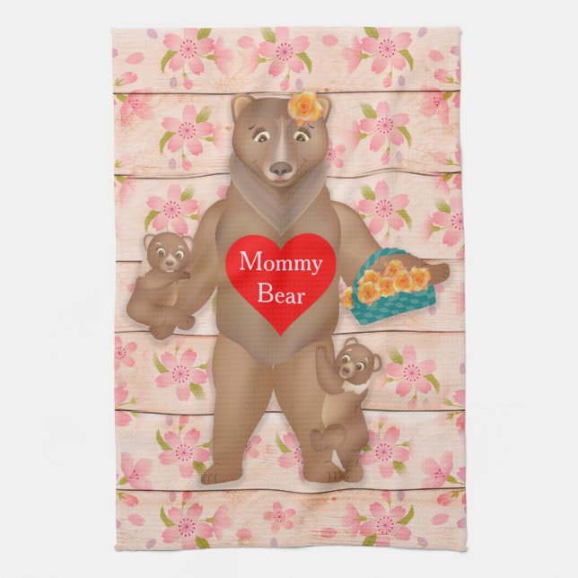 Linge De Cuisine Grizzly maman ours avec des petits, maman amour! (Vertical)