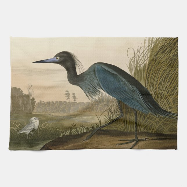 Linge De Cuisine Grue Bleue Heron Audubon Peinture (Horizontal)