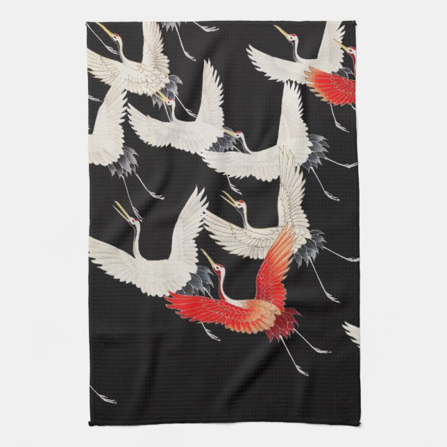 Linge De Cuisine Grues volantes : Japonais Bird Kimono Art (Vertical)