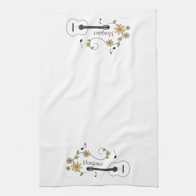 Linge De Cuisine Guitare et fleurs (Vertical)