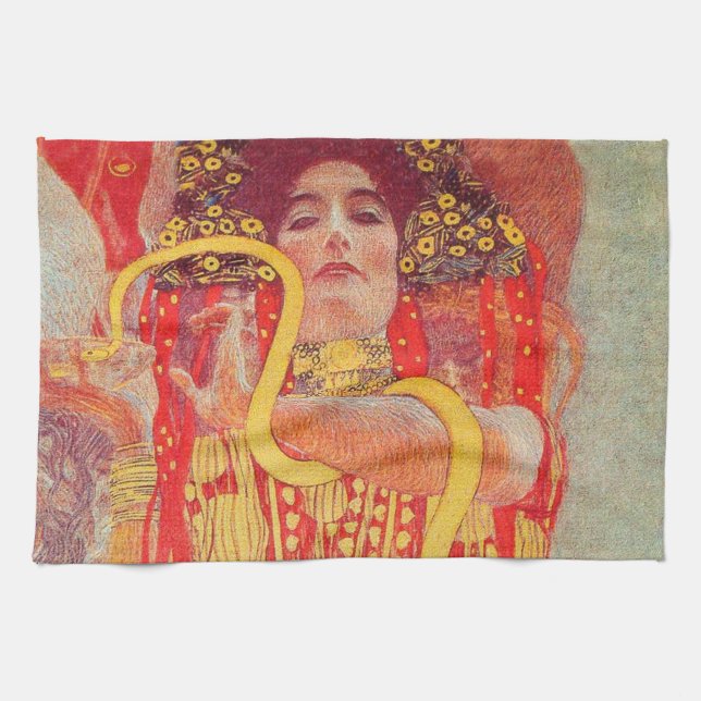 Linge De Cuisine Gustav Klimt Red Woman Gold Snake Peinture (Horizontal)