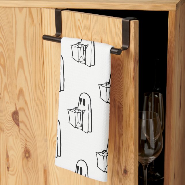 Linge De Cuisine Halloween, Blancs Fantômes, Tricoter Ou Traiter, B (Pliage en tiers)