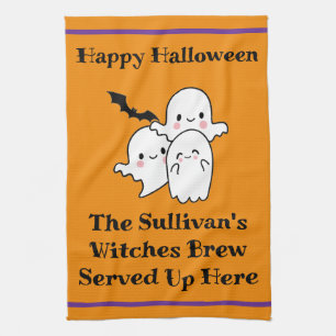 Linge De Cuisine Halloween Brew Fun Ghost Bat Witch Orange
