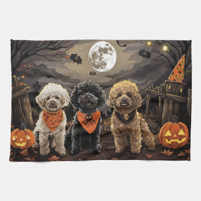 Linge De Cuisine Halloween caniche Éffrayant (Horizontal)