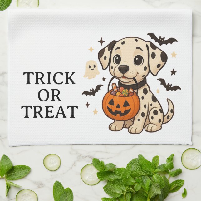 Linge De Cuisine Halloween Chien Dalmatien Trick ou traitement (Plié)