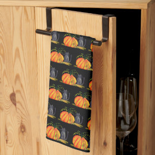 Linge De Cuisine Halloween Citrouille Chat Cute Motif Orange Automn