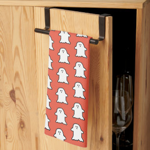 Linge De Cuisine Halloween classique orange et fantôme blanc