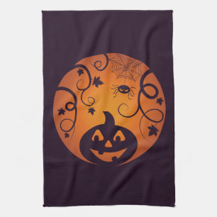 Linge De Cuisine Halloween Jack-o'-lantern citrouille visage et ara