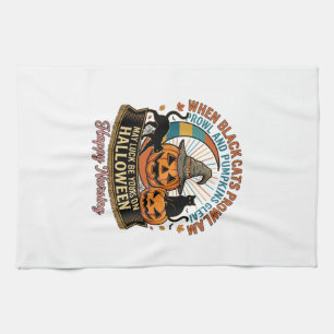 Linge De Cuisine Halloween Joyeux Allaitement Chats Noirs Citrouill
