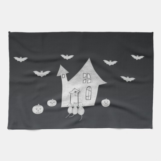 Linge De Cuisine Halloween la nuit avec Haunted House, chauves-sour (Horizontal)