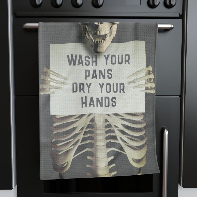Linge De Cuisine Halloween Squelette Éffrayant Drôle Laver vos poêl (Perfect kitchen towel for your Halloween Kitchen! )