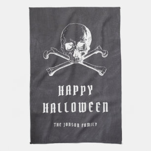 Linge De Cuisine Halloween vintage noir pirate crâne et os