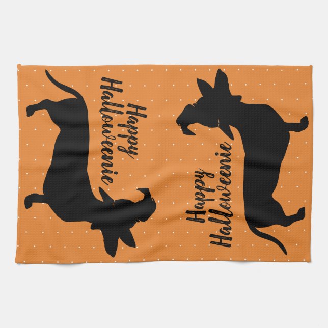 Linge De Cuisine Halloween Witch Casquette Dachshund Happy Hallowee (Horizontal)