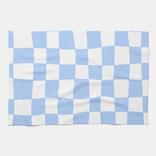 Linge De Cuisine Hand Drawn Checkerboard Pattern (sky blue/white) (Horizontal)