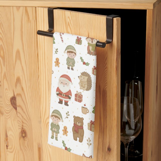 Linge De Cuisine Hand Drawn Christmas Woodland Kitchen Towel (Pliage en tiers)