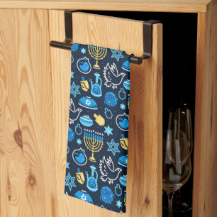 Linge De Cuisine Hanoukka Symboles Motif bleu