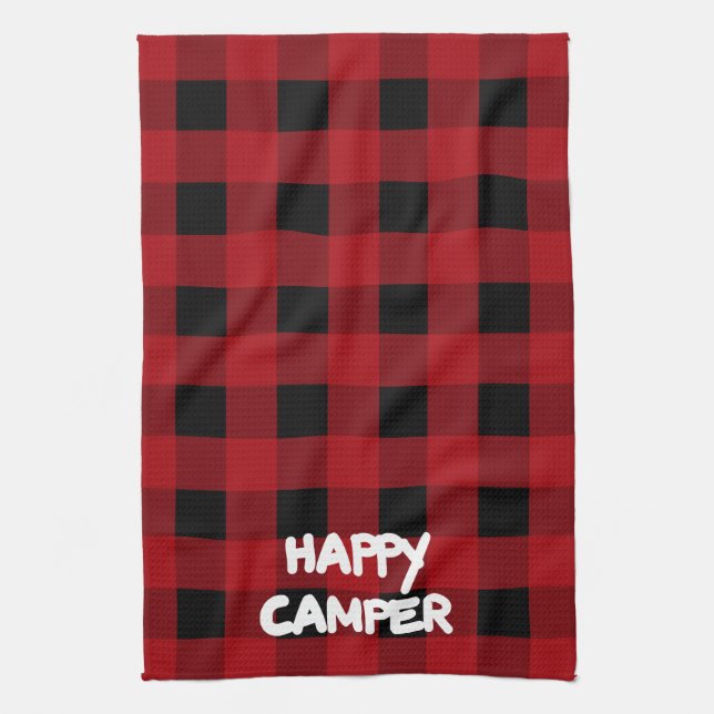 Linge De Cuisine Happy Camper Red et Black Buffalo Plaid (Vertical)