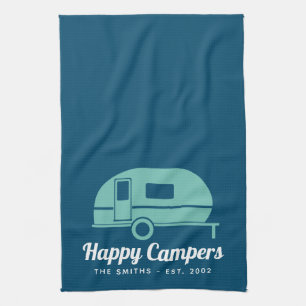 Linge De Cuisine Happy Campers Camping Turquoise de la Marine