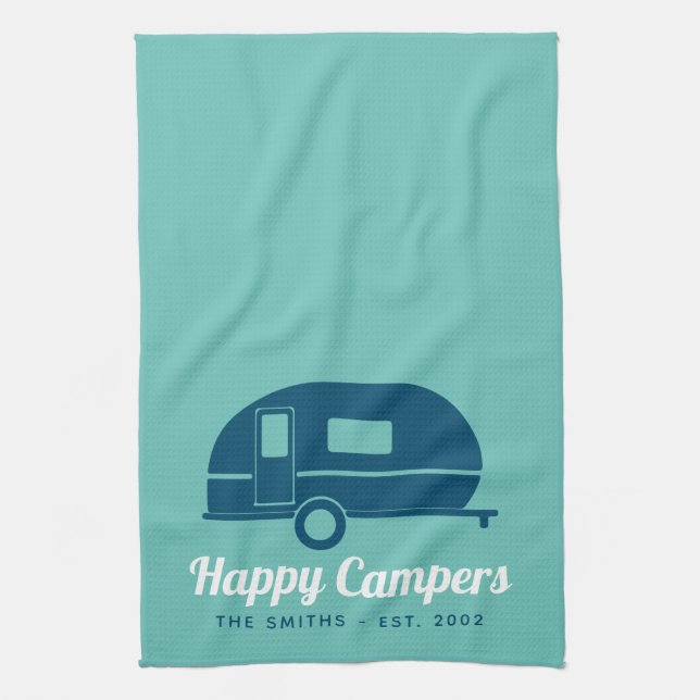 Linge De Cuisine Happy Campers Camping Turquoise Navy (Vertical)