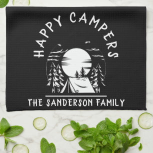 Linge De Cuisine Happy Campers Nom de famille Camping Trip Black Wh