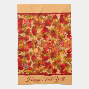 Linge De Cuisine Happy Fall Y'All - Colorful Maple Feuille Foliing