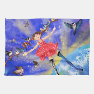 Linge De Cuisine Happy Girl with Birds