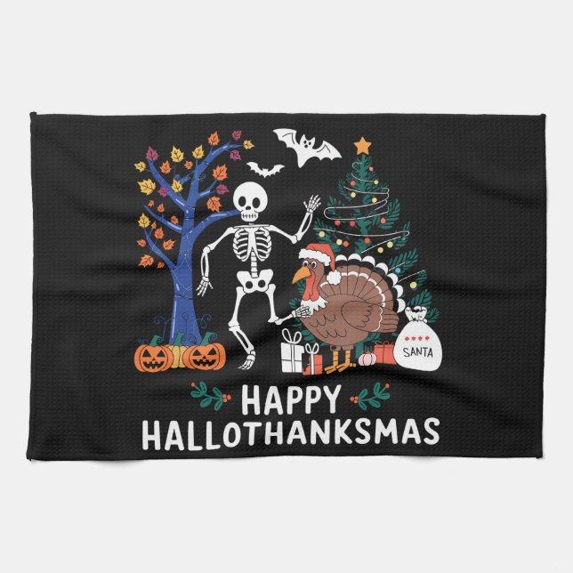 Linge De Cuisine Happy Hallothanksmas Saison de Fêtes Chute cadeau (Horizontal)