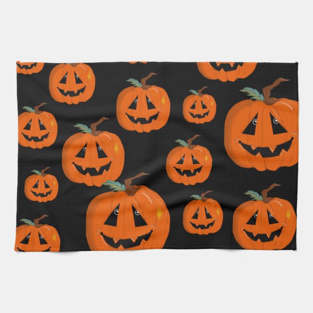 Linge De Cuisine Happy Halloween Jack-o'-lantern Illustration Art (Horizontal)