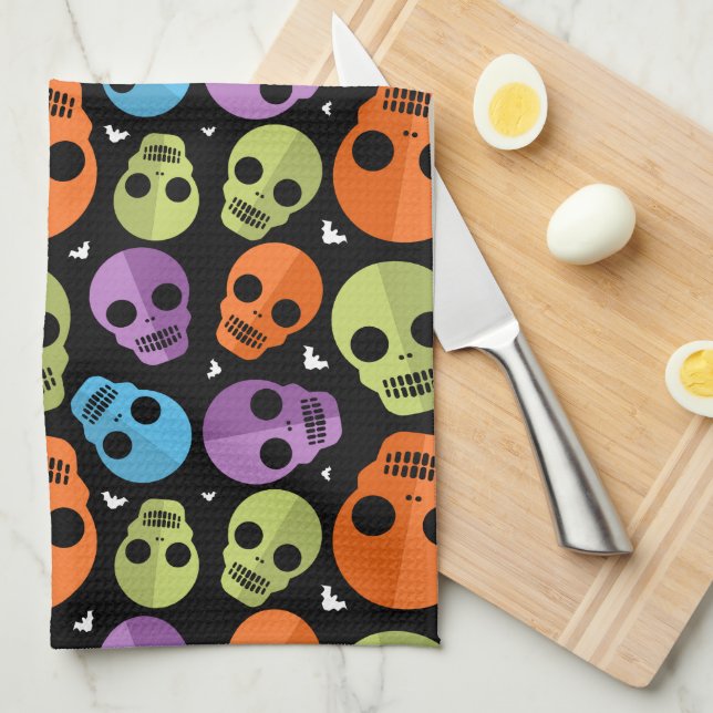 Linge De Cuisine Happy Halloween Motif crâne (Quart Plié)