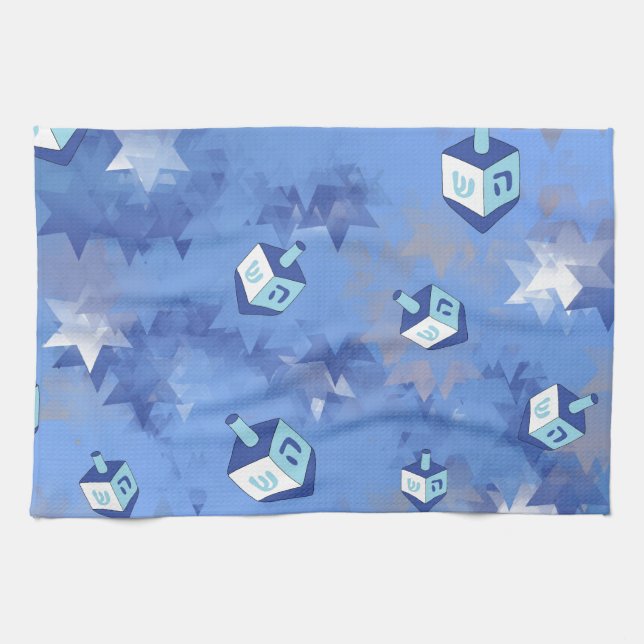 Linge De Cuisine Happy Hanoukka Falling Stars and Dreidels (Horizontal)