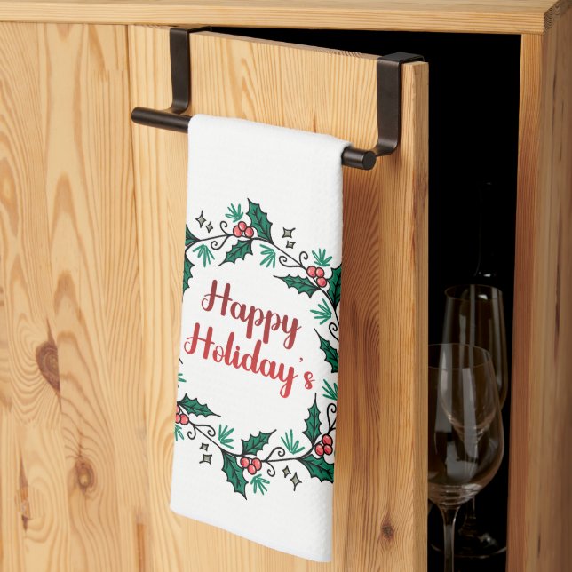 Linge De Cuisine Happy Holiday's Wreath Kitchen Towels (Pliage en tiers)