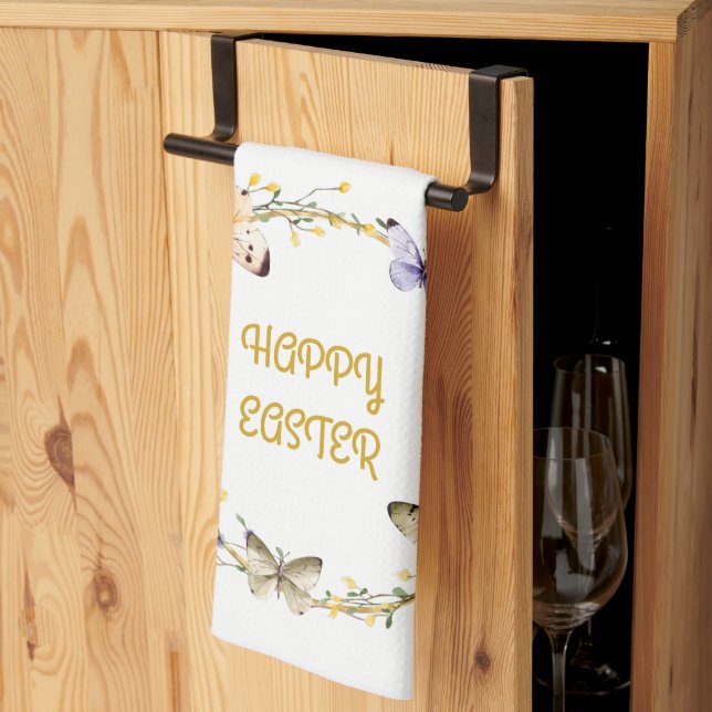 Linge De Cuisine Happy Pâques Floral Papillon Wreath Towe (Pliage en tiers)