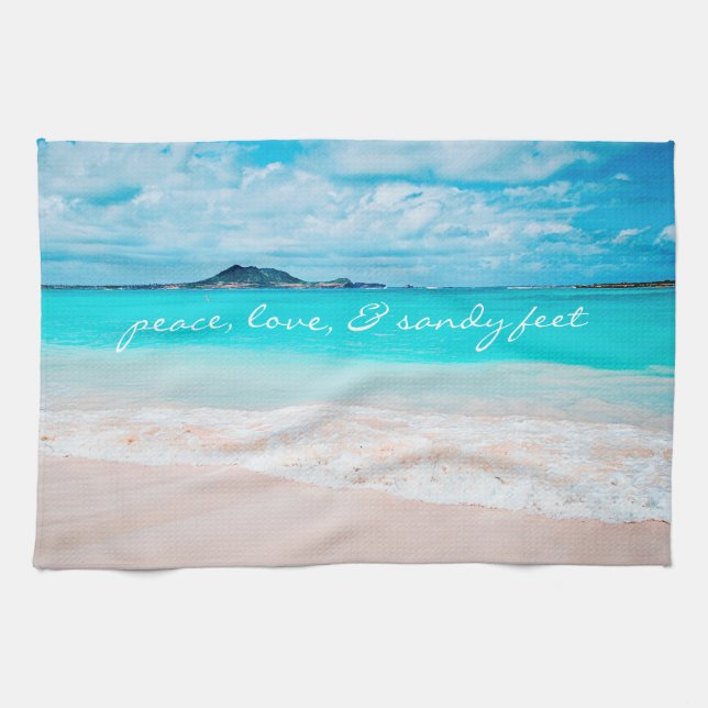 Linge De Cuisine Hawaii Tropical Beach Peace Love Sandy Pieds Scrip (Horizontal)