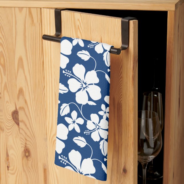 LINGE DE CUISINE HAWAIIAN HULA (HIBISCUS) NAVY (Pliage en tiers)
