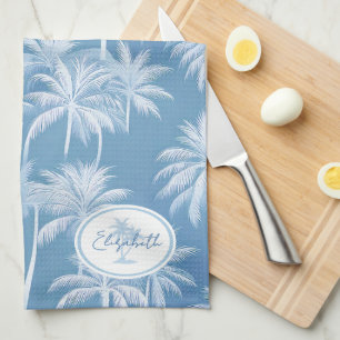 Linge De Cuisine Hawaiian Palm Tree Silhouette Motif Blue ID1093
